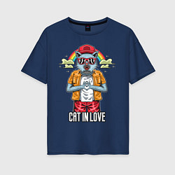 Женская футболка оверсайз Cat in love