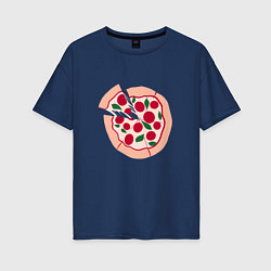 Футболка оверсайз женская Пицца и ломтик, цвет: тёмно-синий