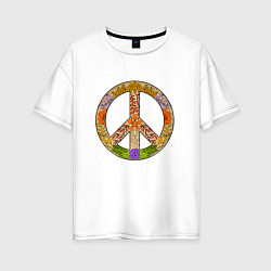 Женская футболка оверсайз Peace and flowers