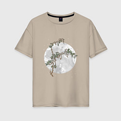 Женская футболка оверсайз Дерево под луной в китайском стиле