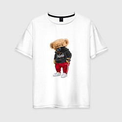 Женская футболка оверсайз Крутой медвежонок в спортивках