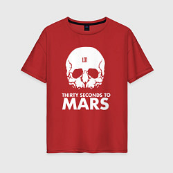 Женская футболка оверсайз 30 Seconds to Mars белый череп