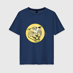 Женская футболка оверсайз Тигр на новогоднем шарике
