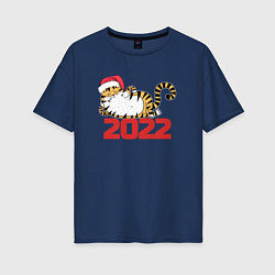 Футболка оверсайз женская Романтичный тигр 2022, цвет: тёмно-синий