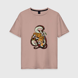 Женская футболка оверсайз Змея и Тигр