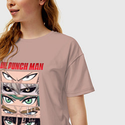 Футболка оверсайз женская Взгляды главных героев One Punch-Man, цвет: пыльно-розовый — фото 2