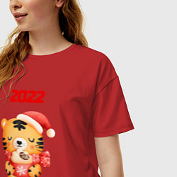 Футболка оверсайз женская Праздничный тигренок 2022, цвет: красный — фото 2