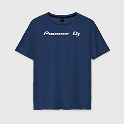 Футболка оверсайз женская Pioneer DJ - Logo White, цвет: тёмно-синий