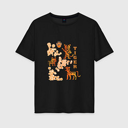 Футболка оверсайз женская Tiger Тигр Этно, цвет: черный