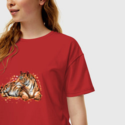 Футболка оверсайз женская Тигр лежит, цвет: красный — фото 2
