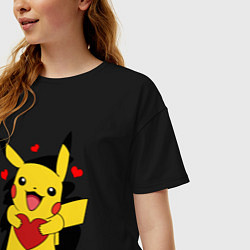 Футболка оверсайз женская ПИКАЧУ И СЕРДЕЧКО POKENON PIKACHU LOVE, цвет: черный — фото 2