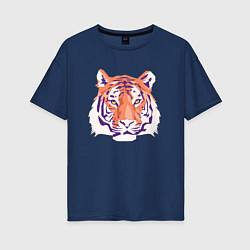 Футболка оверсайз женская Тигра оранжевый, цвет: тёмно-синий
