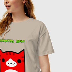 Футболка оверсайз женская Geometry Dash: Cat Skin, цвет: миндальный — фото 2