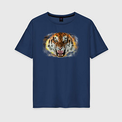 Футболка оверсайз женская Пламенный тигр, цвет: тёмно-синий