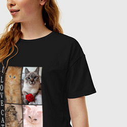 Футболка оверсайз женская I LOVE CATS Я ЛЮБЛЮ КОШЕК, цвет: черный — фото 2