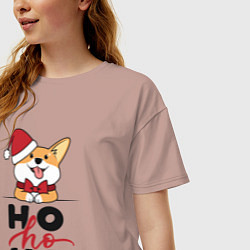 Футболка оверсайз женская Corgi Ho ho Ho, цвет: пыльно-розовый — фото 2