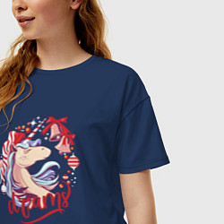 Футболка оверсайз женская Christmas unicorn Dreams, цвет: тёмно-синий — фото 2