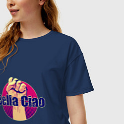 Футболка оверсайз женская Bella Ciao Fist, цвет: тёмно-синий — фото 2