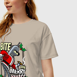 Футболка оверсайз женская Bite my merry xmASS, цвет: миндальный — фото 2