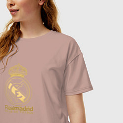 Футболка оверсайз женская Real Madrid gold logo, цвет: пыльно-розовый — фото 2