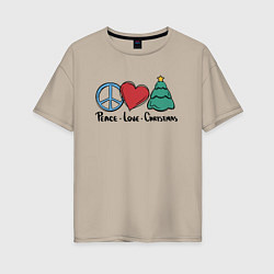 Женская футболка оверсайз Peace Love and Christmas