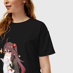 Футболка оверсайз женская ХУ ТАО И БЕЛЫЙ КОТИК, цвет: черный — фото 2