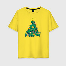Женская футболка оверсайз Christmas Tree Made Of Green Cats