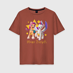 Футболка оверсайз женская Magic Pony Friends, цвет: кирпичный