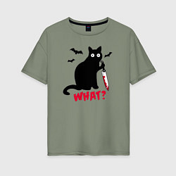 Футболка оверсайз женская What? Кот маньяк, цвет: авокадо