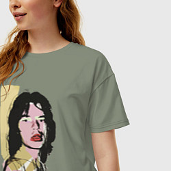 Футболка оверсайз женская Andy Warhol - Mick Jagger pop art, цвет: авокадо — фото 2