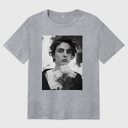 Футболка оверсайз женская Timothee Chalamet с розами, цвет: меланж