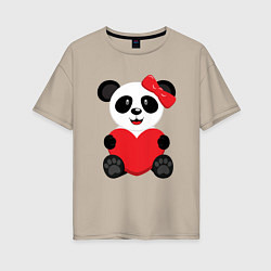 Женская футболка оверсайз Панда с сердцем на прозрачном фоне