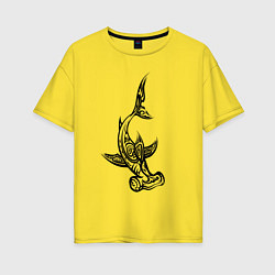 Футболка оверсайз женская Акула-молот, татуировка, цвет: желтый