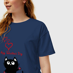 Футболка оверсайз женская Cat and Valentines Day, цвет: тёмно-синий — фото 2