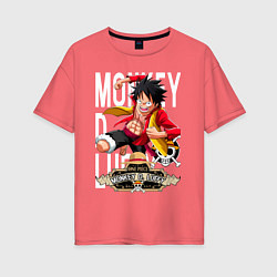 Футболка оверсайз женская One Piece Monkey Большой Куш Манки, цвет: коралловый