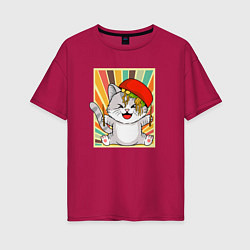 Женская футболка оверсайз Cat Eating Ramen
