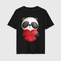 Женская футболка оверсайз Панда с сердечком 14 февраля