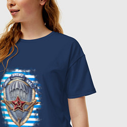 Футболка оверсайз женская Тельняшка ВДВ - Никто кроме Нас, цвет: тёмно-синий — фото 2