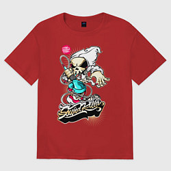 Футболка оверсайз женская Скелетон с микрофоном, цвет: красный