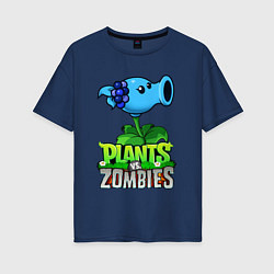 Футболка оверсайз женская Plants vs Zombies Морозный Горох, цвет: тёмно-синий