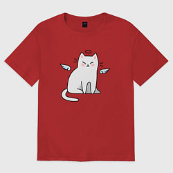 Футболка оверсайз женская КОТИК АНГЕЛ CAT ANGEL, цвет: красный