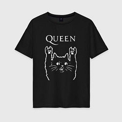 Футболка оверсайз женская Queen Рок кот, цвет: черный