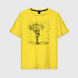 Женская футболка оверсайз Девушка с зонтом под дождем
