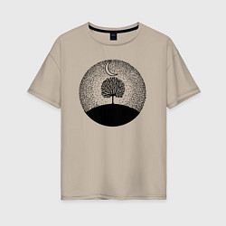 Женская футболка оверсайз Луна и дерево