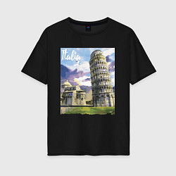 Футболка оверсайз женская Италия Пизанская башня, цвет: черный