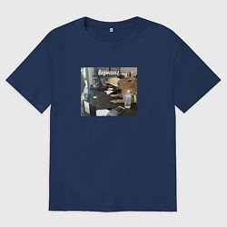 Футболка оверсайз женская Капибара работает Воркинг, цвет: тёмно-синий