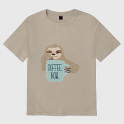 Женская футболка оверсайз Ленивец с кофе