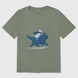 Футболка оверсайз женская Путешествие на коте, цвет: авокадо