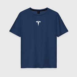 Женская футболка оверсайз TESLA WHITE LOGO МИНИМАЛИЗМ