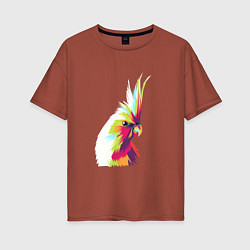 Футболка оверсайз женская Цветной попугай Colors parrot, цвет: кирпичный